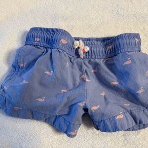 OshKosh B'gosh Blue Shorts with Pink Flamingo Accents Girls size 4/5